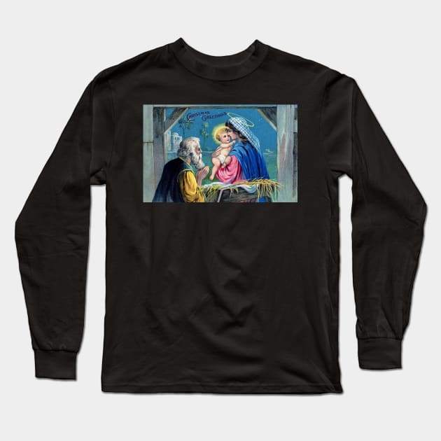 Vintage Christmas Jesus Birth Long Sleeve T-Shirt by RetroSalt